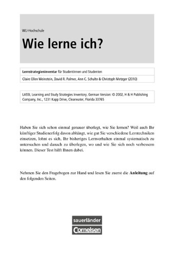 WLI-Hochschule: Wie lerne ich? - Claire E Weinstein, David R Palmer, Ann C. Schulte, Christoph Metzger