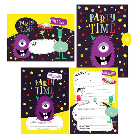 12 Monster Einladungskarten zum Geburtstag oder Party für Jungen und Mädchen inkl. Umschläge | - Lisa Wirth