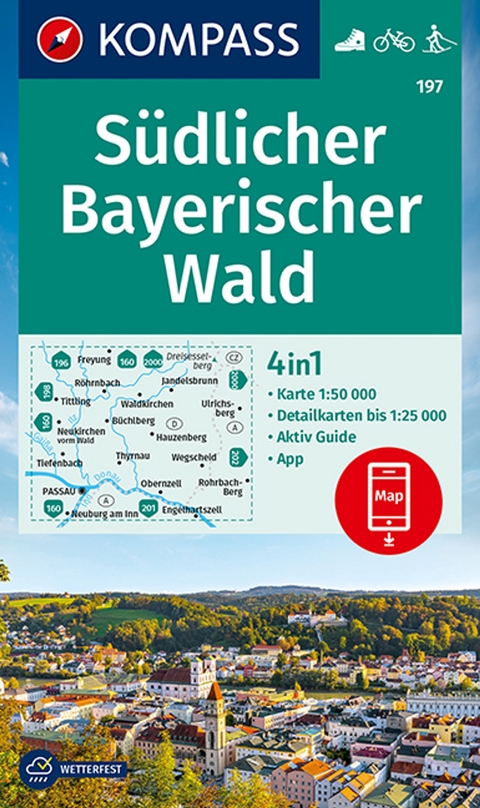KOMPASS Wanderkarte 197 S&uuml;dlicher Bayerischer Wald 1:50.000