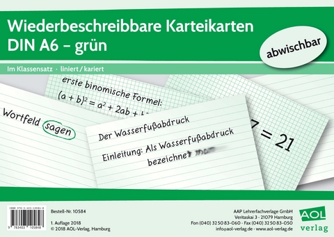 Wiederbeschreibbare Karteikarten DIN A6 - gr&uuml;n