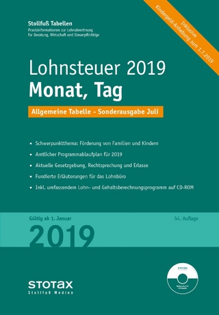 Tabelle, Lohnsteuer 2019 Monat, Tag - Sonderausgabe Juli