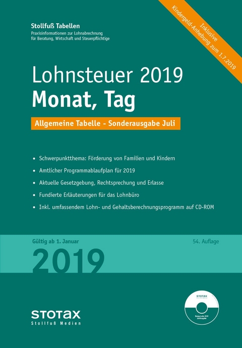 Tabelle, Lohnsteuer 2019 Monat, Tag - Sonderausgabe Juli