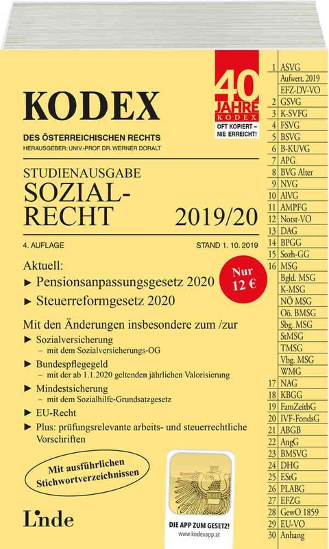 KODEX Studienausgabe Sozialrecht 2019/20 - Elisabeth Brameshuber