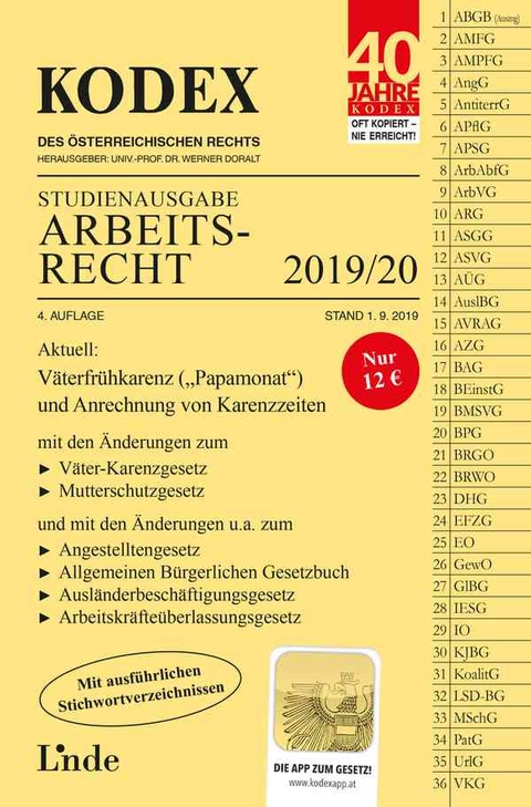KODEX Studienausgabe Arbeitsrecht 2019/20 - Gerda Ercher-Lederer, Edda Stech