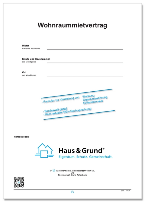 Mietvertrag f&uuml;r Wohnungen, Eigentumswohnungen und Einfamilienh&auml;user, Wohnraummietvertrag - 