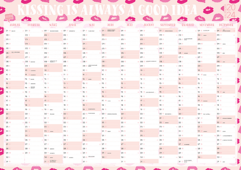 Gro&szlig;er rosa Wandkalender 2024 in DIN A1 (84 x 59,4 cm) f&uuml;r zu Hause oder das B&uuml;ro. Rosa XXL Wandplaner, Jahreskalender f&uuml;r 12 Monate 2024. Jahresplaner gro&szlig; inklusive aller gesetzlichen und nicht-gesetzlichen Feiertage - Lisa Wirth