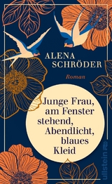 Junge Frau, am Fenster stehend, Abendlicht, blaues Kleid - Alena Schr&ouml;der