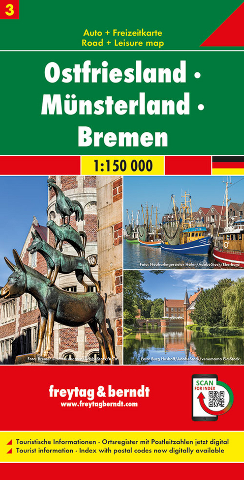Ostfriesland - M&uuml;nsterland - Bremen, Autokarte 1:150.000, Blatt 3 - 