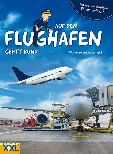Auf dem Flughafen geht's rund - mit gro&szlig;em, farbigem Flugzeug-Poster
