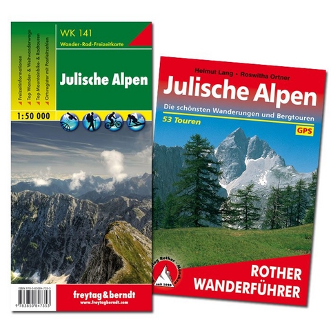 Julische Alpen Wanderungen-Set, Wanderf&uuml;hrer + Wanderkarte 1:50.000, in praktischer Umh&auml;ngetasche