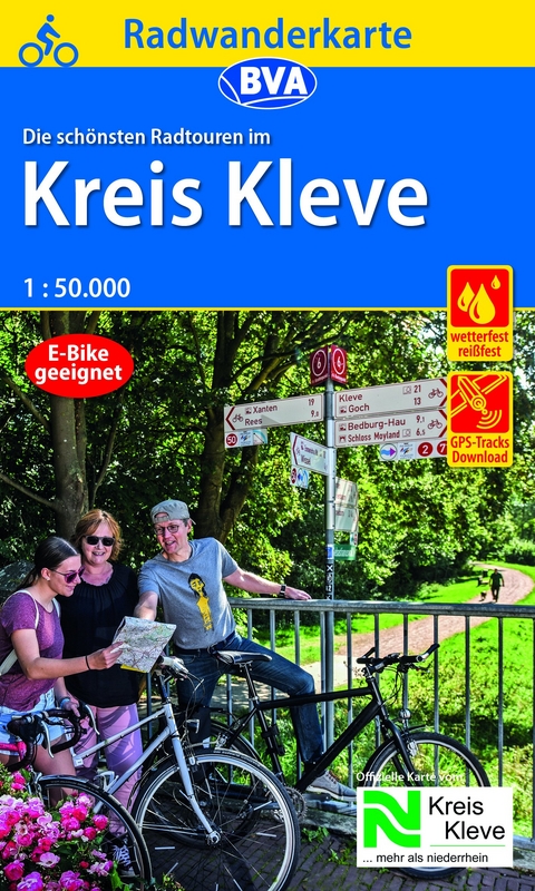 Radwanderkarte BVA Die sch&ouml;nsten Radtouren im Kreis Kleve 1:50.000, rei&szlig;- und wetterfest, GPS-Tracks Download