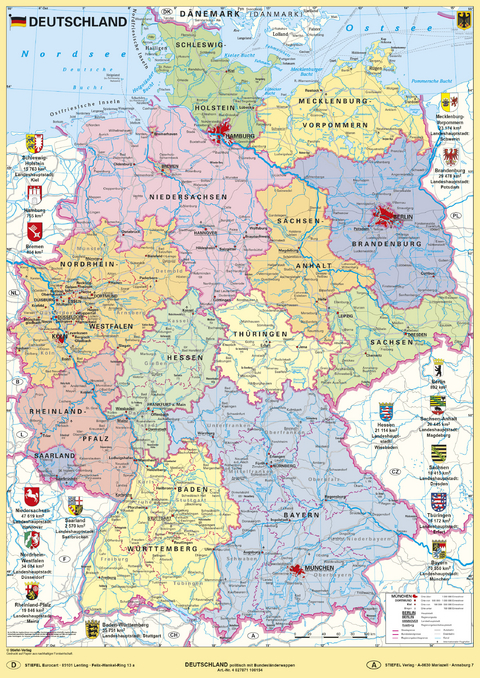 Deutschland politisch mit Bundesl&auml;nderwappen - Heinrich Stiefel
