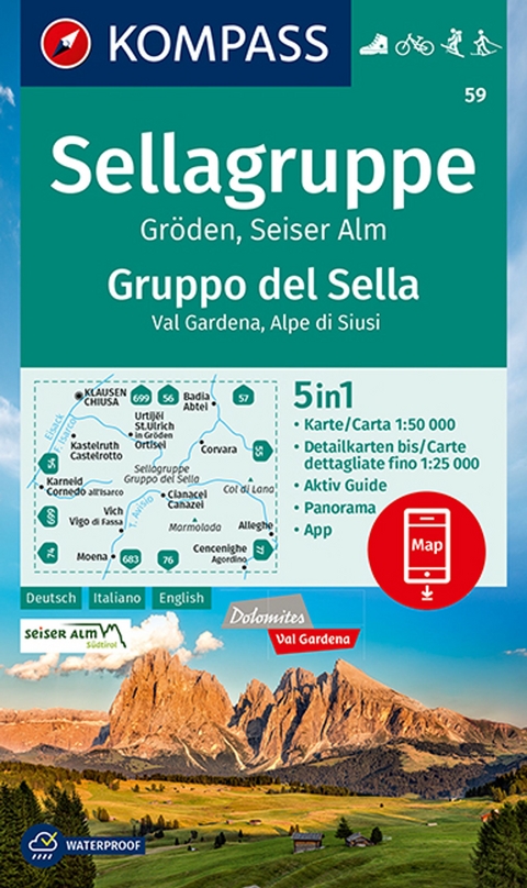 KOMPASS Wanderkarte 59 Sellagruppe, Gruppo del Sella 1:50.000