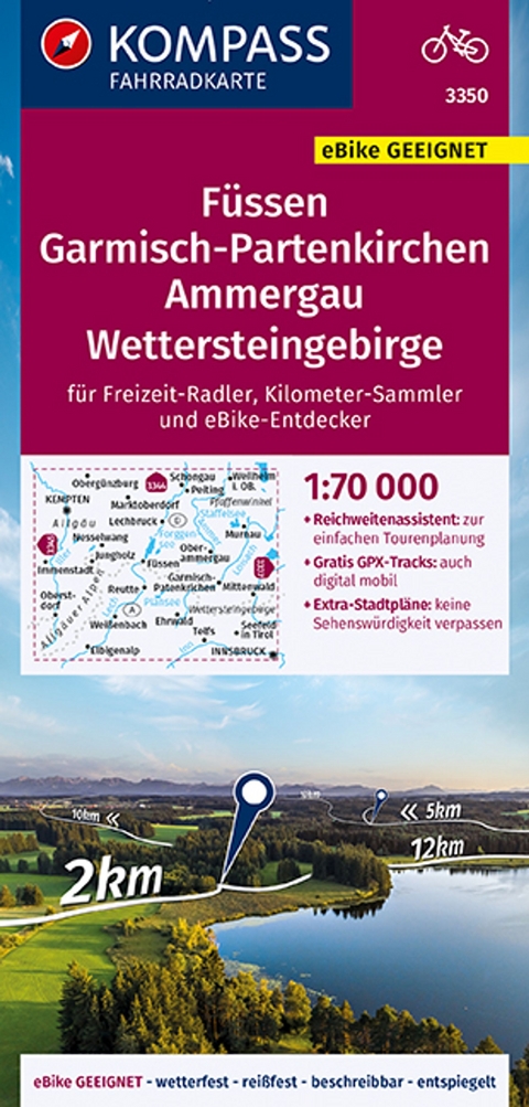 KOMPASS Fahrradkarte 3350 F&uuml;ssen, Garmisch-Partenkirchen, Ammergau, Wettersteingebirge 1:70.000