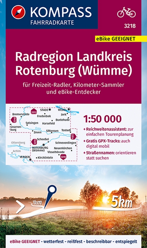 KOMPASS Fahrradkarte 3218 Radregion Landkreis Rotenburg (W&uuml;mme) 1:50.000