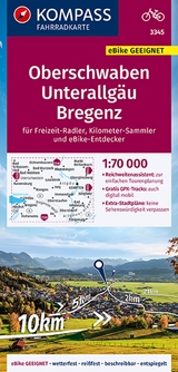 KOMPASS Fahrradkarte 3345 Oberschwaben, Unterallg&auml;u, Bregenz 1:70.000