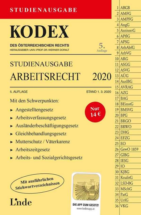 KODEX Studienausgabe Arbeitsrecht 2020 - Gerda Ercher-Lederer, Edda Stech