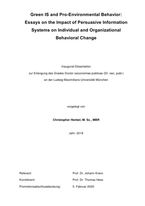 Green IS and Pro-Environmental Behavior - Christopher Henkel