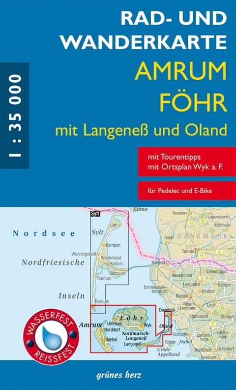 Rad- und Wanderkarte Amrum, F&ouml;hr mit Langene&szlig; und Oland