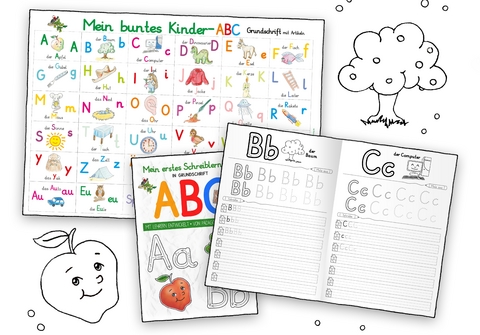 Mein buntes Kinder-ABC-Set Grundschrift mit Artikeln - Helga Momm