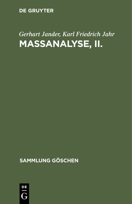Ma&szlig;analyse, II. - Gerhart Jander, Karl Friedrich Jahr