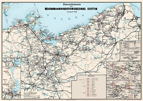 &Uuml;bersichtskarte Reichsbahndirektion Stettin 1928