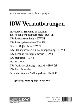 IDW, 71. Erg.-Lief. IDW Verlautbarungen September 2019