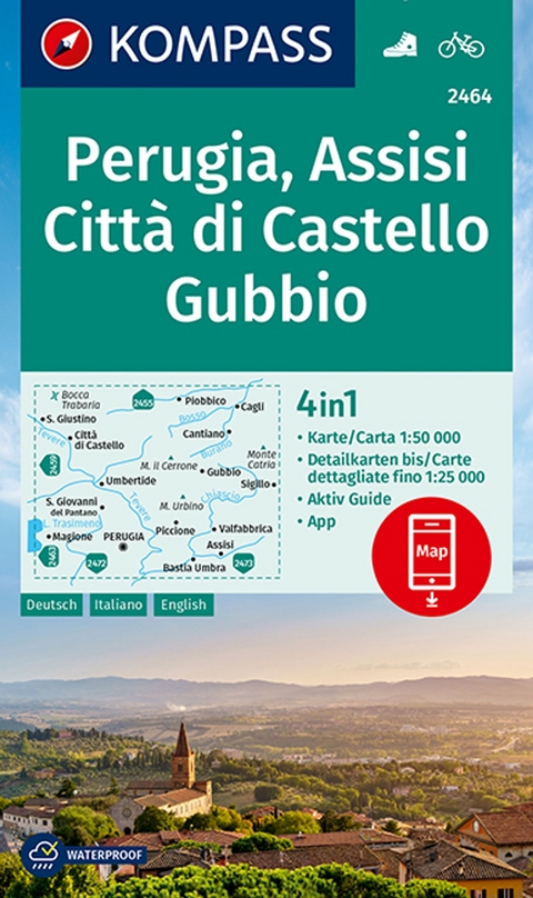 KOMPASS Wanderkarte 2464 Perugia, Assisi, Citt&agrave; di Castello, Gubbio 1:50.000