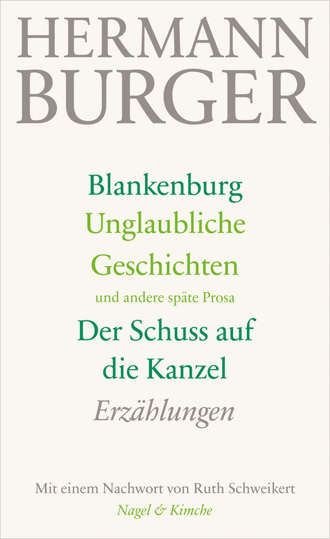 Blankenburg. Unglaubliche Geschichten und andere sp&auml;te Prosa. Der Schuss auf die Kanzel - Hermann Burger