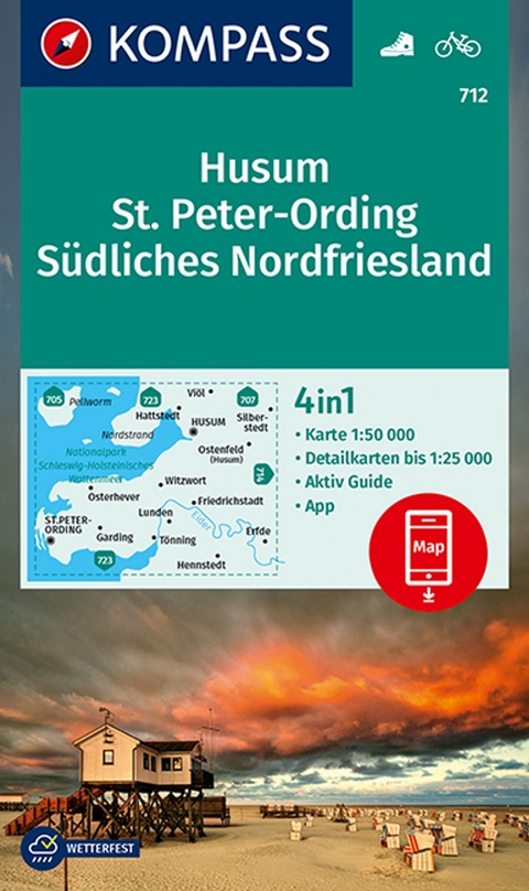 KOMPASS Wanderkarte 712 Husum, St. Peter-Ording, S&uuml;dliches Nordfriesland 1:50.000
