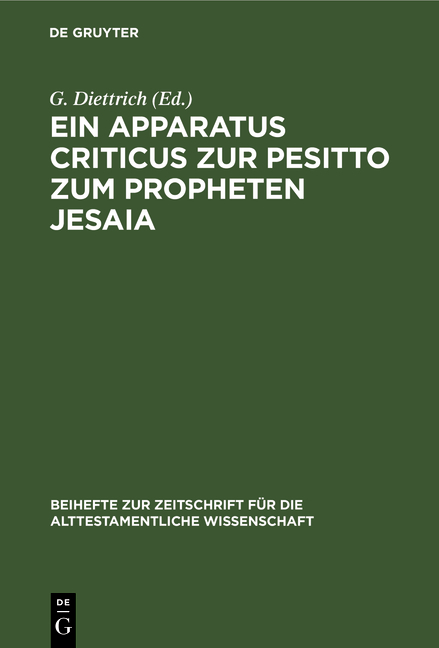 Ein Apparatus criticus zur Pesitto zum Propheten Jesaia - 