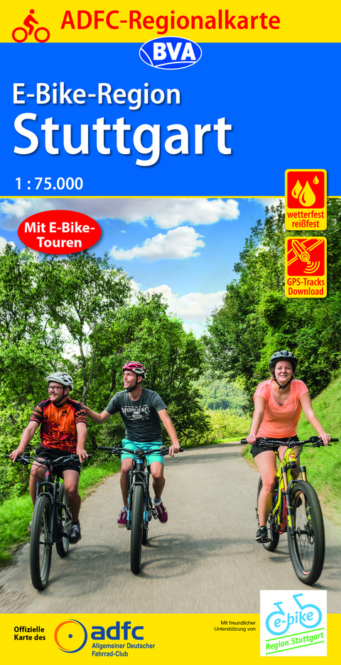 ADFC-Regionalkarte E-Bike-Region Stuttgart, 1:75.000, mit Tagestourenvorschl&auml;gen, rei&szlig;- und wetterfest, GPS-Tracks Download