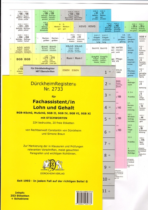DürckheimRegister® - Fachassistent LOHN U GEHALT (ArbR-SGB) MIT Stichworten - Constantin Dürckheim