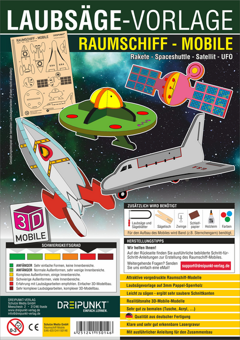 3D Laubs&auml;ge-Vorlage Raumschiff-Mobile