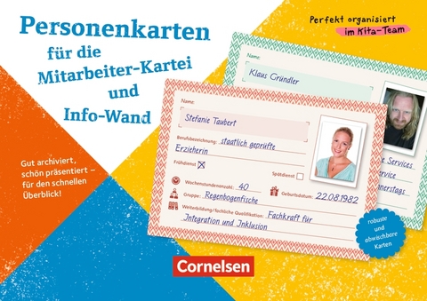 Perfekt organisiert im Kita-Team / Personenkarten f&uuml;r Mitarbeiter-Kartei und Info-Wand