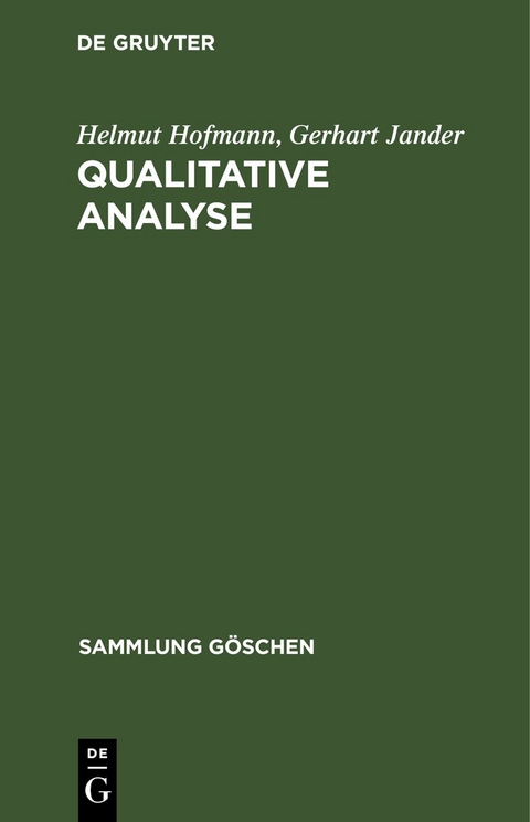 Qualitative Analyse - Helmut Hofmann, Gerhart Jander