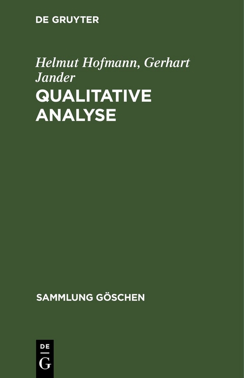 Qualitative Analyse - Helmut Hofmann, Gerhart Jander