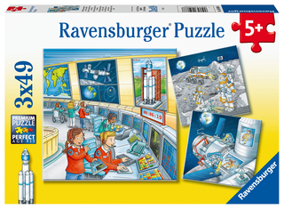 Ravensburger Kinderpuzzle - 05088 Auf Weltraummission mit Tom und Mia - Puzzle für Kinder ab 5 Jahren, mit 3x49 Teilen