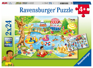 Ravensburger Kinderpuzzle - 05057 Freizeit am See - Puzzle für Kinder ab 4 Jahren, mit 2x24 Teilen