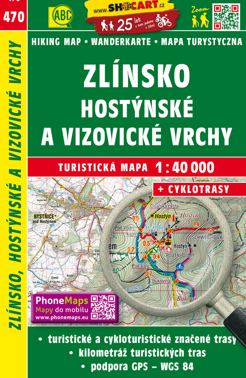 Zl&iacute;nsko, Host&yacute;nsk&eacute; a Vizovick&eacute; vrchy / Zlin, Hosteiner und Wisowitzer Berge (Wander - Radkarte 1:40.000)