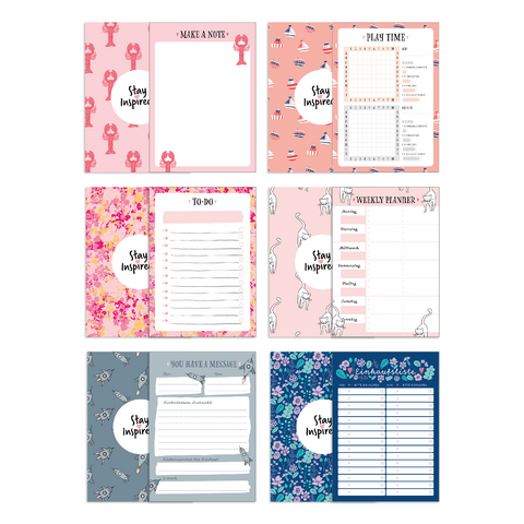 6 Notizblöcke A6 inkl. To Do Liste, Notizblock, Wochenplaner bzw. Kalender, Einkaufsliste und Block Schiffe versenken. 50 Seiten pro Block mit farbenfroher Rückseite in DIN A6. Verpackt in passender Geschenkschachtel - Lisa Wirth