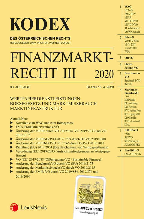 Kodex Finanzmarktrecht Band III 2020 - 