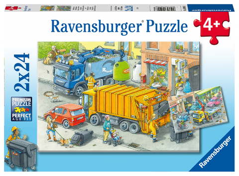 Ravensburger Kinderpuzzle - 05096 M&uuml;llabfuhr und Abschleppwagen - Puzzle f&uuml;r Kinder ab 4 Jahren, mit 2x24 Teilen