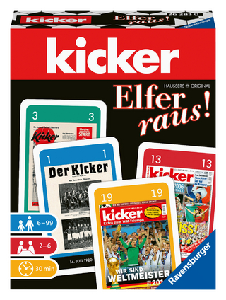 Ravensburger 26283 - kicker Elfer raus! - Spiel für Fußballfans, für Erwachsene und Kinder ab 6 Jahren, beliebter Kartenspiel-Klassiker im kickerDesign für 2-6 Spieler