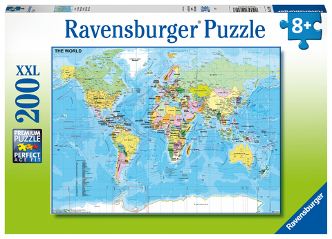 Ravensburger Kinderpuzzle - 12890 Die Welt - Puzzle-Weltkarte f&uuml;r Kinder ab 8 Jahren, mit 200 Teilen im XXL-Format