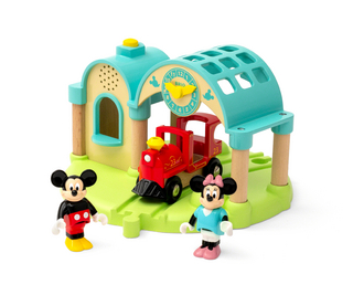 BRIO 32270 Micky Maus Bahnhof mit Aufnahmefunktion - Bahnhof zum Aufsprechen und Abspielen von eigenen Ansagen - Inklusive Schiebelok und den beliebten Disney-Charakteren Micky und Minnie Maus