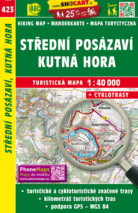 Středn&iacute; Pos&aacute;zav&iacute;, Kutn&aacute; Hora / Mittlere Sasau, Kuttenberg (Wander - Radkarte 1:40.000)