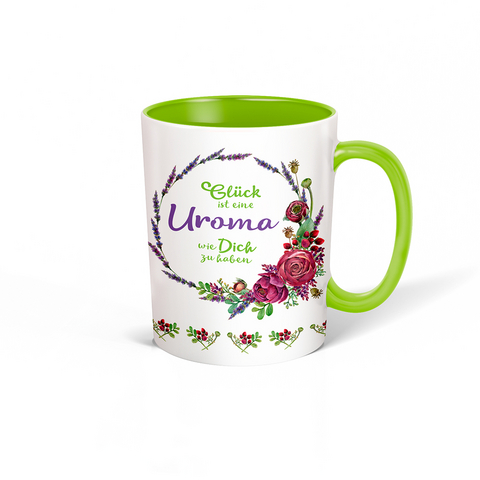 Trötsch Tasse Kranz weiß grün "Glück ist eine Uroma wie Dich zu haben"