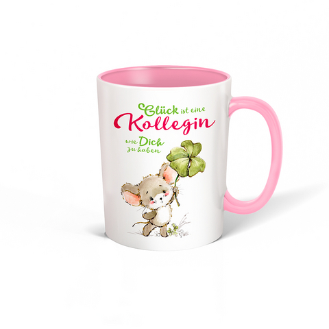 Trötsch Tasse weiß rosa "Glück ist eine Kollegin wie Dich zu haben"