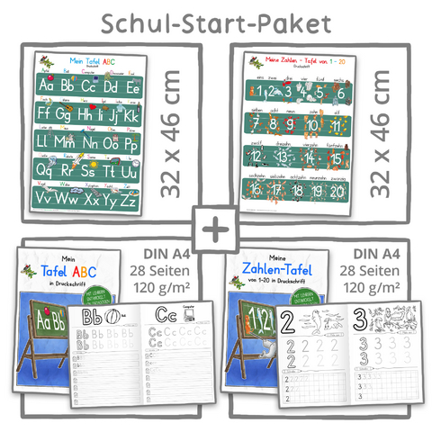Mein Schul-Start-Paket (2 Lernposter 32 x 46 cm + 2 Schreiblernhefte DIN A4 - Helga Momm